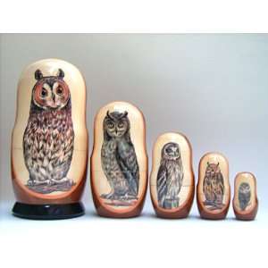  Owls Russian Nesting Doll * 5 Pcs / 6 in * owl.2 