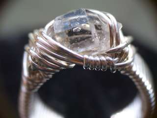 Herkimer Diamond Quartz Crystal in Silver Wrapped Ring, sz. 4.5  