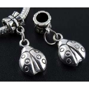  Silver Lady Bug Dangle Charm Bead for Bracelet or Necklace 