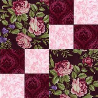   Mauve Black Shabby Rose Violet Floral Pre cut Quilt Block Kit  