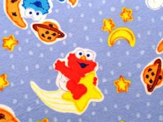   Cookie Monster Elmo Zoe Moon Clouds Stars Flannel Fabric BTY  
