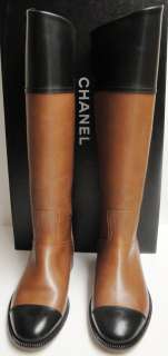 CHANEL CC Logo Classic Knee High Riding Boots Shoes 37.5/38  
