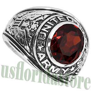 Army Siam Red Garnet Military .925 Sterling Silver Ring  