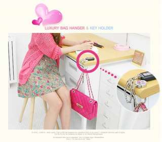 Romantic Cat Hand Bag Purse Folding Hanger Hook Key Ring Holder Pink 