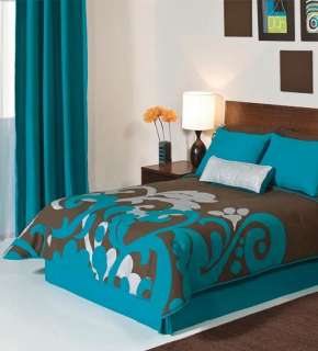   Reversible Masarik Teal Brown Comforter Bedding Bed In A Bag Sheet Set