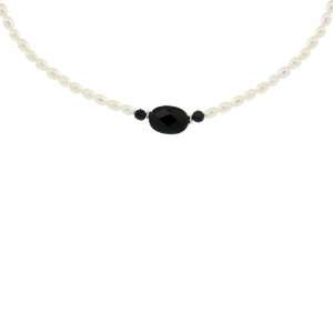  36 in. Pearl & Onyx Necklace w/ Sterling Silver Beads 