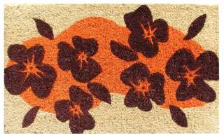 18x30 Pretty Flower Beige Brown Orange Coir Outdoor Mat  