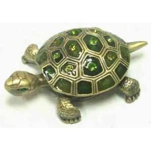   Keepsake Jewelry Box Pewter Green Stone Studded Turtle
