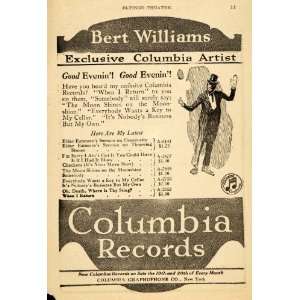  1920 Ad Columbia Record Graphophone Music Bert Williams 