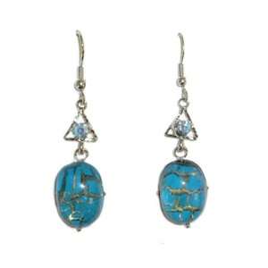  Blue Marble Glass Pierced Earrings Jewelry