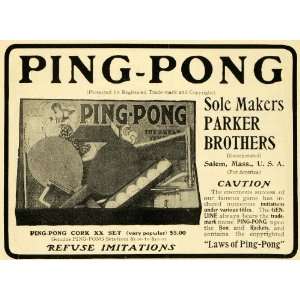  1902 Ad Ping Pong Balls Parker Brothers Sole Makers Cork 