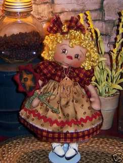 Primitive Raggedy Annie Ann Doll w/ Flower Pattern #510  