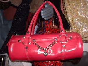 XOXO fushia PINK LEATHER CHARM HANDBAG SMALL SILVER  