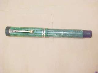 Old Parker Pen Duofold Jr Lucky Curve Marbled Grn Jade Gold Bands Pat 