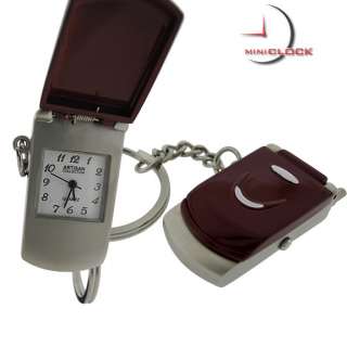 KEYCHAIN, Novelty Mini Clock Brown FLIP CELL PHONE  