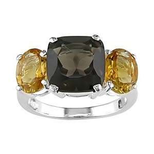 Sterling Silver Smokey Quartz and Citrine Ring Jewelry