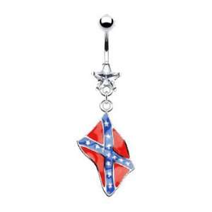  Belly button ring with dangling rebel flag Jewelry