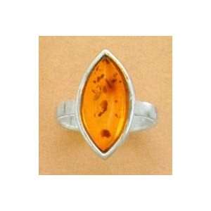   Amber Sterling Silver Ring, 1 in wide Marquise Cognac Amber Ring