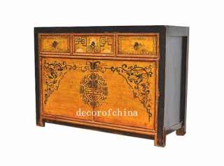 Black & Yellow Asian Chinese Wooden Painted Cabinet Chest Cupboard H 4 