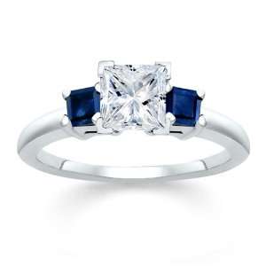   DIAMOND W PRINCESS BLUE SAPPHIRE RING 18K Samuel David Jewelry
