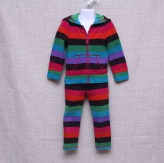 Baby Gap Girl Rainbow Striped Fleece Hoody Pants Set Outfit size 3T 