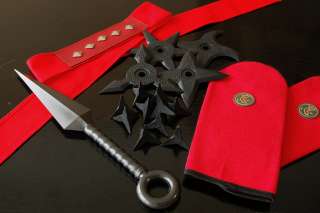 Red Studded Head Gear, Red Ninja Gautlets and Rubber Weapon Set
