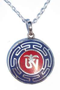 Silver Lapiz Red Coral Om Ohm Necklace Tibetan Jewelry  