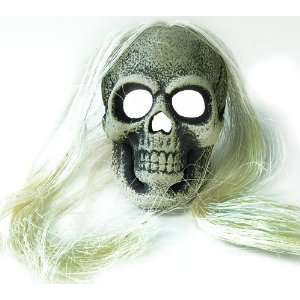   White Skull With Hair Scary Halloween Costume Mask Prop Toys & Games