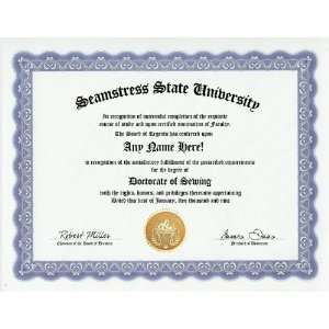 Seamstress Sewing Degree Custom Gag Diploma Doctorate Certificate 