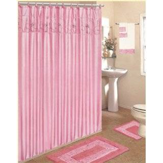 PINK 18 Piece Bathroom Set 2 Rugs/Mats, 1 Fabric Shower Curtain, 12 