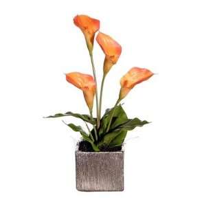 Floral 17 Artificial Potted Peach Calla Lilies in Yellow and Orange 