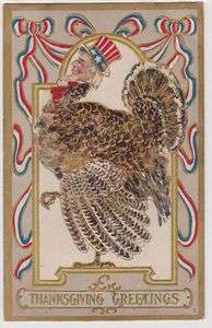 Thanksgiving LINCOLN patriotic TURKEY old postcard  