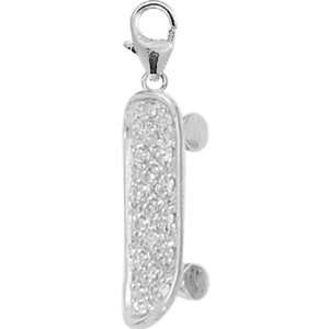  14K White Gold Diamond Skate Board Charm Jewelry
