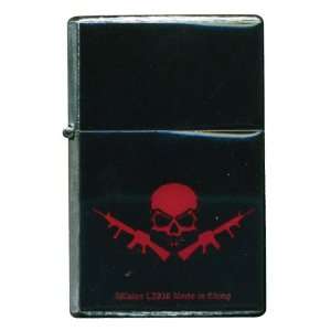   Red Skull W 2 Guns Metal Flip Top Lighter