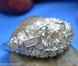   Antique NOUVEAU Deco Solitaire Platinum 2ct Diamond Engagement Ring