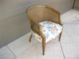   Mid Century Modern Cane Arm Chair with Floral Upholstery  