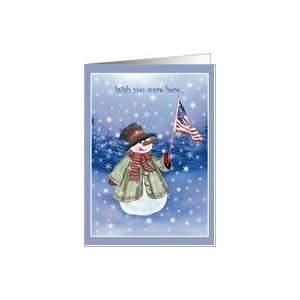  Patriotic Snowman and USA Flag Christmas Cards Card 