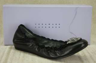 Vera Wang Lavender Latisha Jeweled Ballet Flats Black Leather goose 