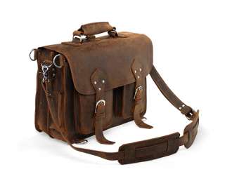 Vintage Style Large Leather Briefcase Backpack Laptop Messenger Bag 16 