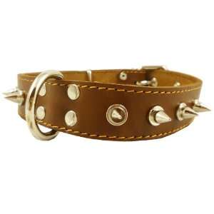  Real Leather Brown Spiked Dog Collar Spikes, 1.25 Wide 