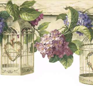   BIRD CAGES HANGING FROM HOOKS & FLOWERS Wallpaper bordeR Wall  