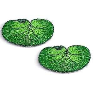   Pair of Green Lily Pads  Iron On Embroidered Applique 