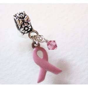  Breast Cancer Ribbon, Small, Sterling Silver, Enamel, Pink 