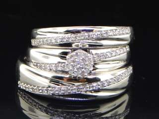   WHITE GOLD DIAMOND ENGAGEMENT RING TRIO WEDDING SET BRIDAL BAND  
