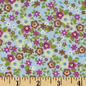  44 Wide Peaceful Planet Flowers Blue Fabric By The Yard 