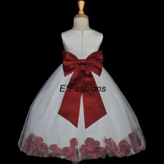 WHITE BURGUNDY WINE RED FLOWER GIRL DRESS 9M 2 4 6 8 10  