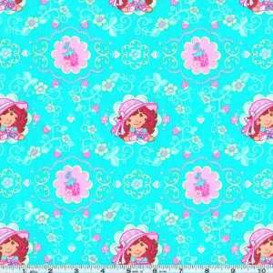  45 Wide Strawberry Shortcake Tea Party Turquoise Fabric 