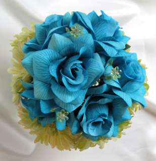 Bridal Bouquet wedding flowers TURQUOISE GREEN DAISY  