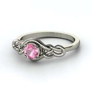  Sailors Knot Ring, Round Pink Tourmaline Platinum Ring Jewelry