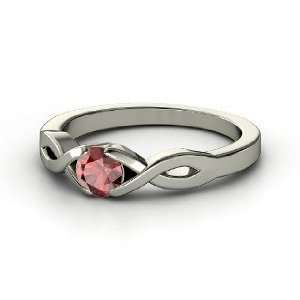    Cross My Heart Ring, Round Red Garnet 14K White Gold Ring Jewelry